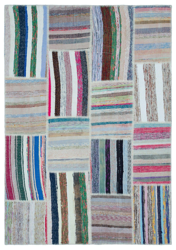 Bej Kırmızı Bohem Geometrik Yün Halı 160x230