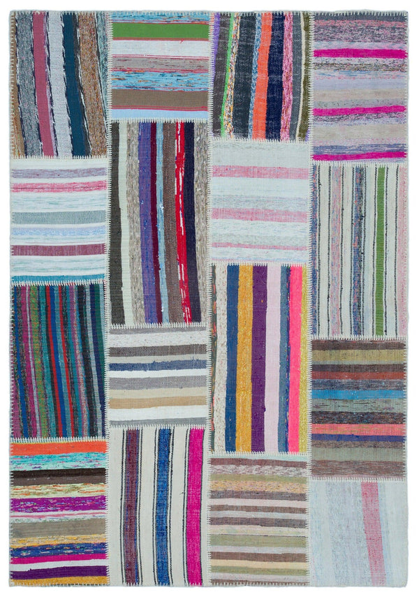 Mavi Pembe Bohem Geometrik Yün Halı 160x230