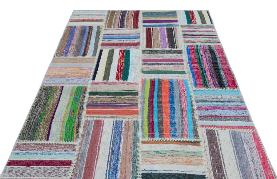 Kırmızı Mavi Bohem Geometrik Yün Halı 154x228