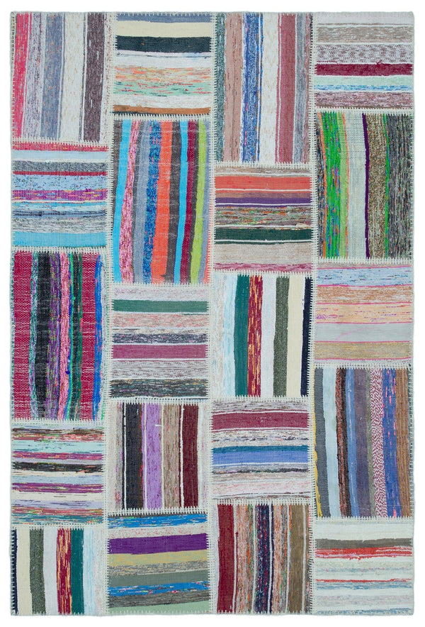 Kırmızı Mavi Bohem Geometrik Yün Halı 154x228
