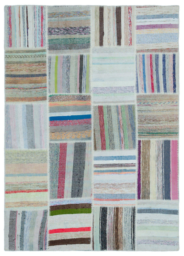 Bej Gri Geometrik Modern Yün Halı 160x222