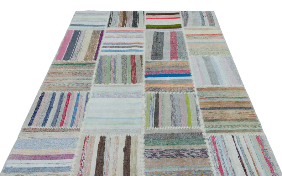 Bej Gri Geometrik Modern Yün Halı 160x222