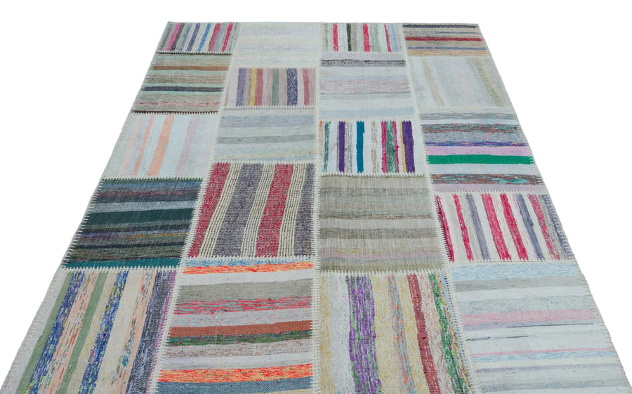 Bej Modern Çizgili Yün Halı 158x222