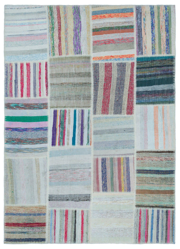 Bej Modern Çizgili Yün Halı 158x222
