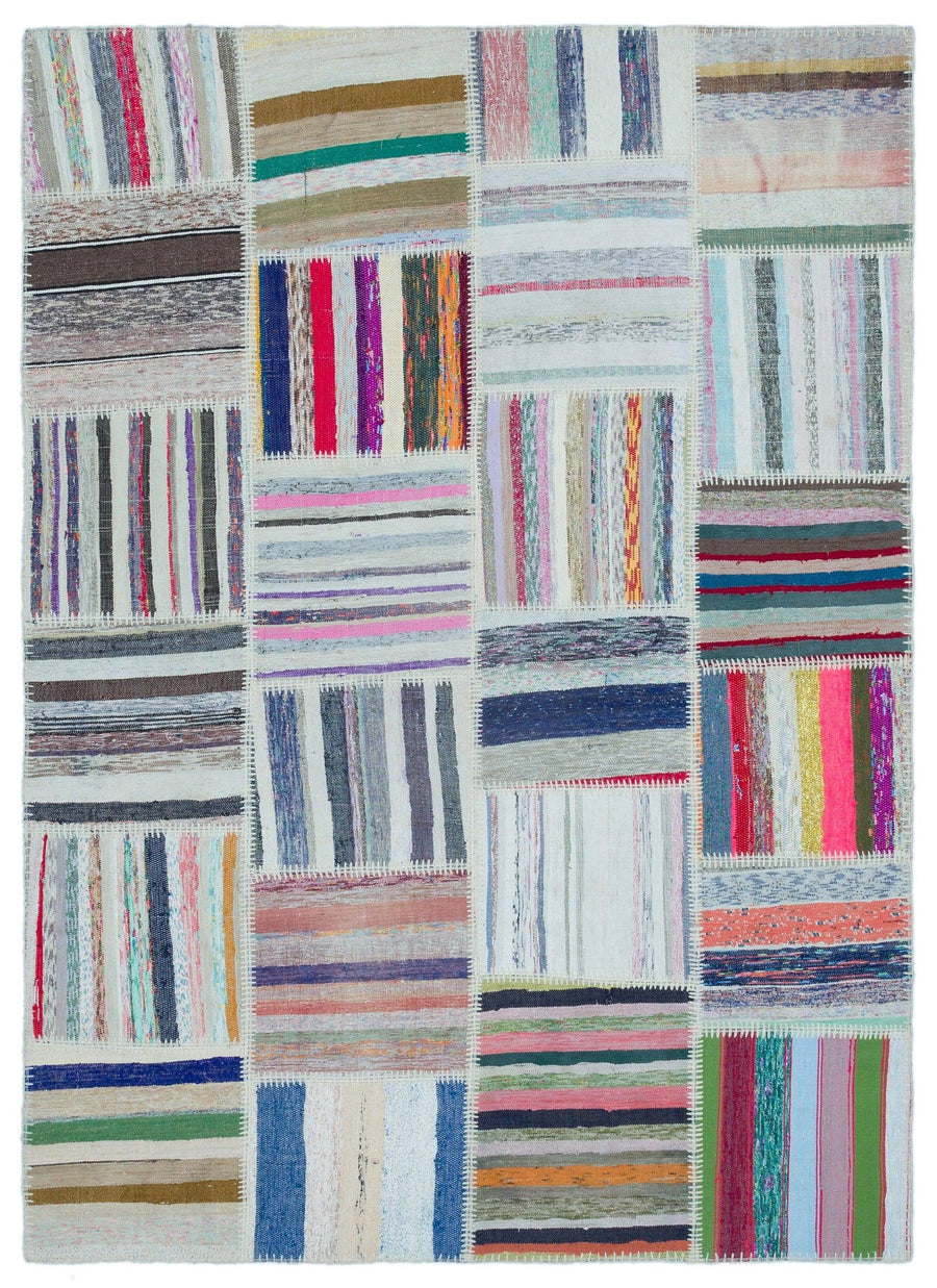 Kırmızı Mavi Bohem Geometrik Yün Halı 160x223