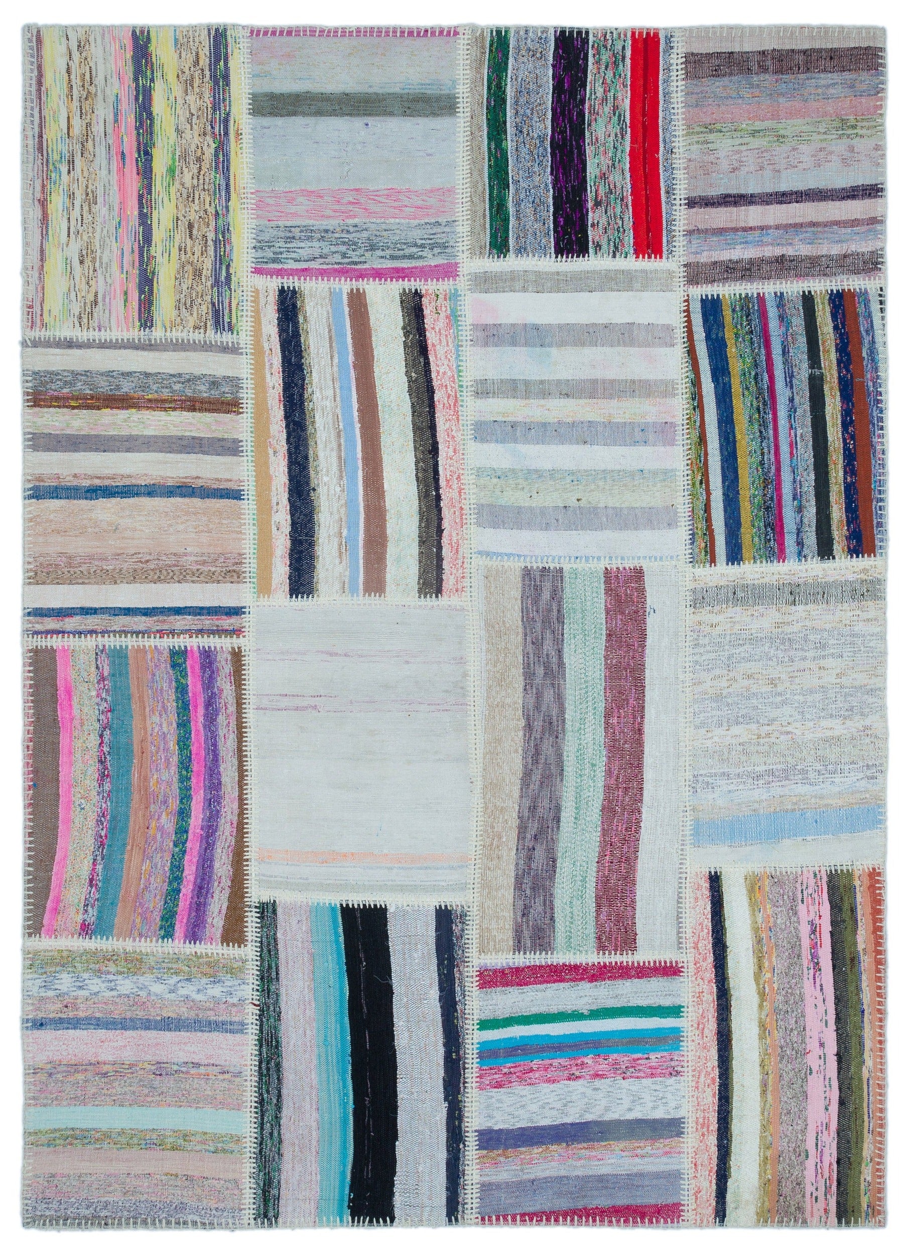 Teselya Bej Çizgili Yün El Dokuma Halısı 160 x 222 Apex Unique