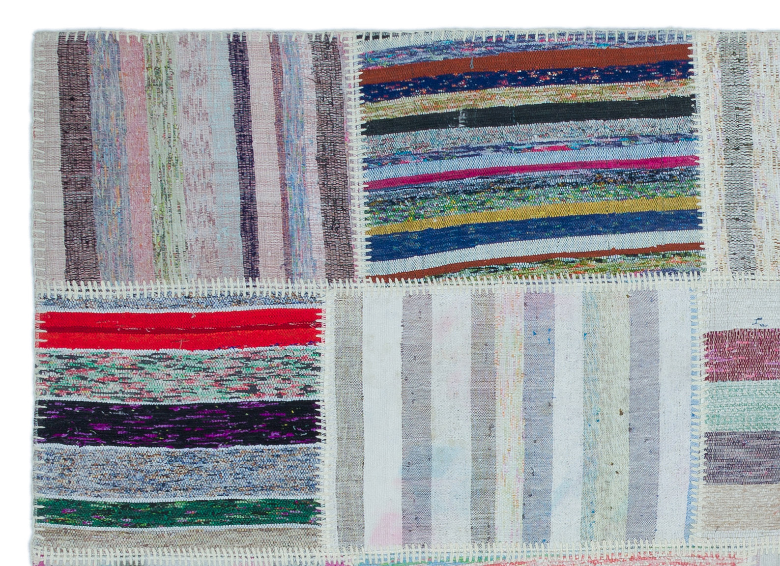 Teselya Bej Çizgili Yün El Dokuma Halısı 160 x 222 Apex Unique