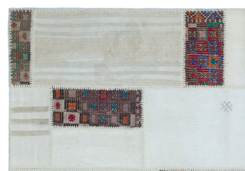 Teselya Bej Patchwork Yün El Dokuma Halısı 160 x 233 Apex Unique