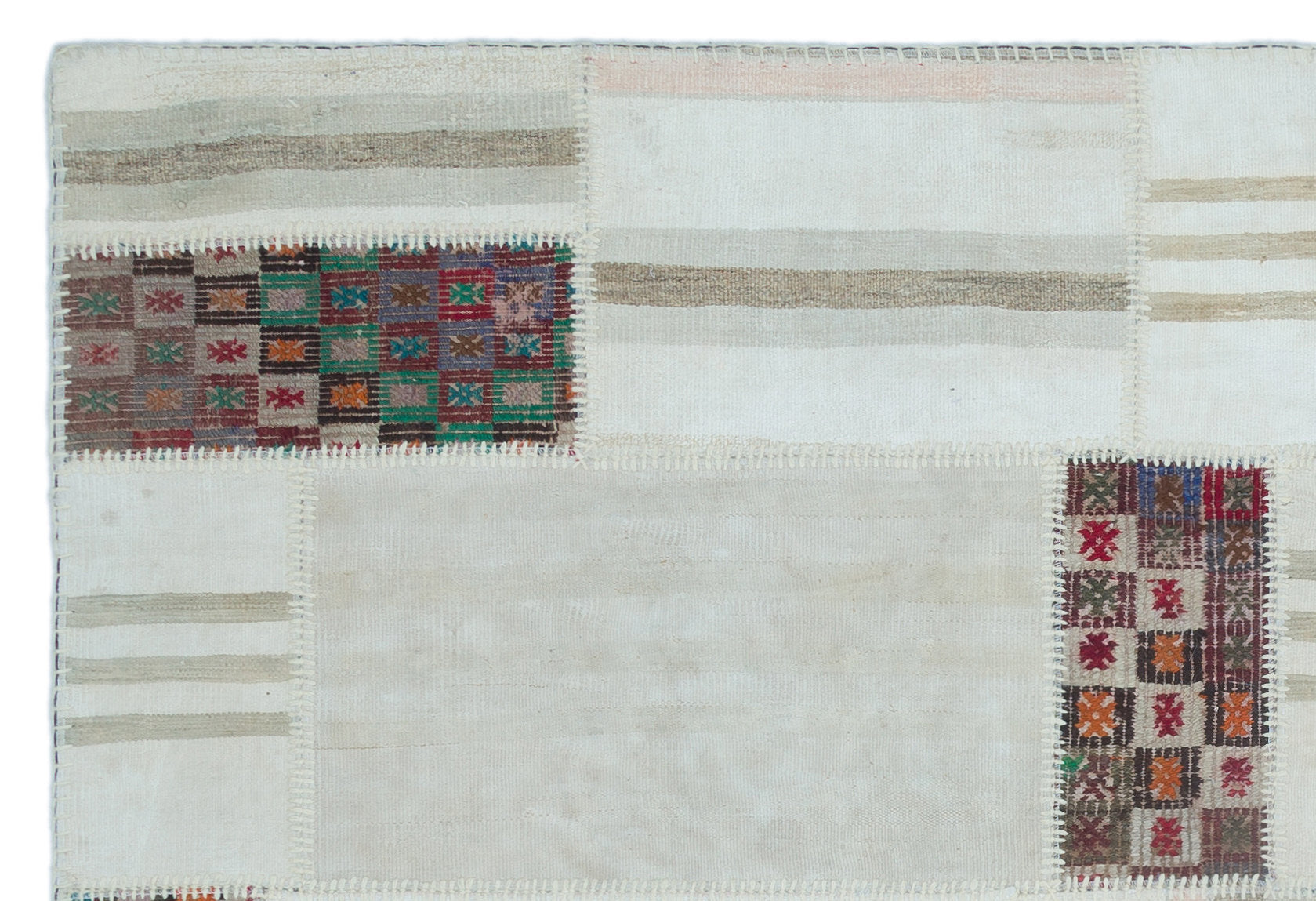 Teselya Bej Patchwork Yün El Dokuma Halısı 160 x 235 Apex Unique