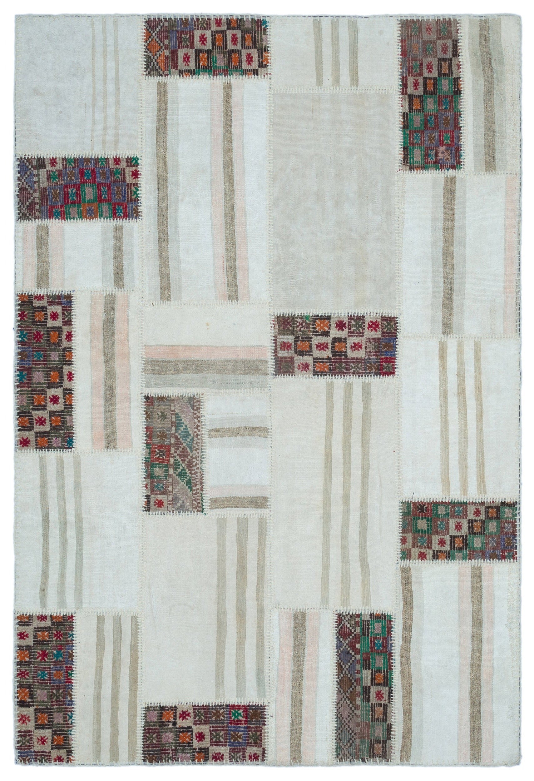 Teselya Bej Patchwork Yün El Dokuma Halısı 160 x 235 Apex Unique