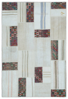 Teselya Bej Patchwork Yün El Dokuma Halısı 160 x 233 Apex Unique