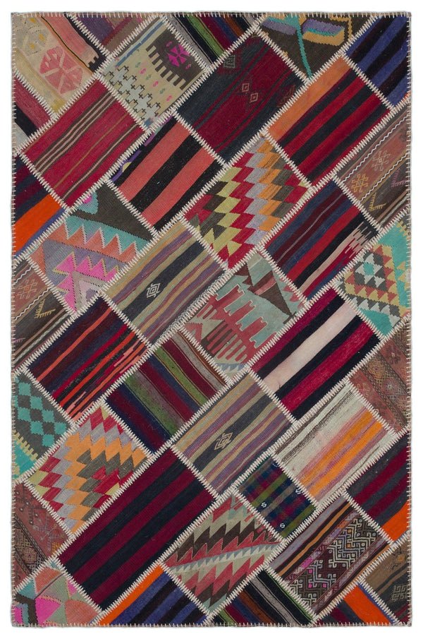 Kırmızı Anadolu Bohem Geometrik Yün Halı 155x237 - Özel Seri