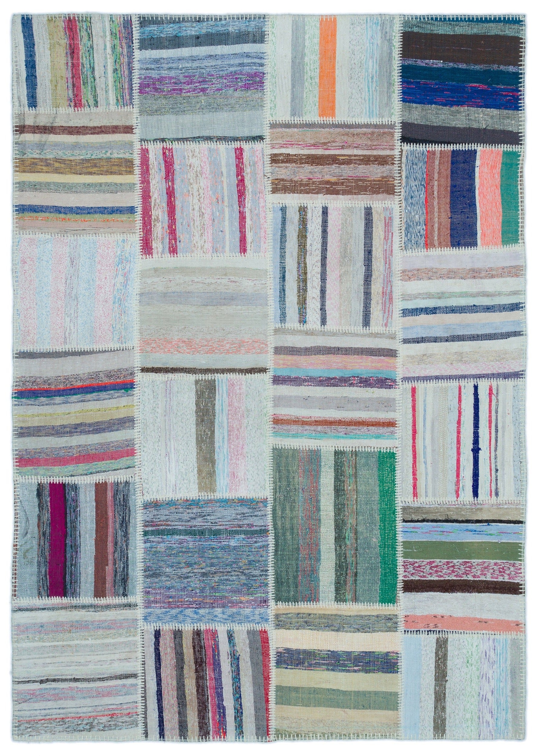 Teselya Bej Çizgili Yün El Dokuma Halısı 158 x 224 Apex Unique