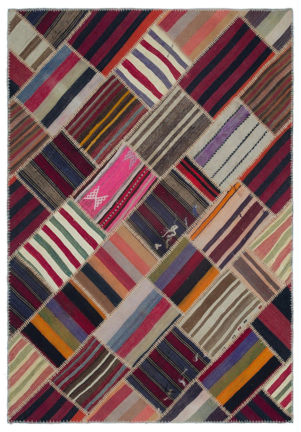 Kırmızı Anadolu Bohem Geometrik Yün Halı 160x226 - Özel Seri