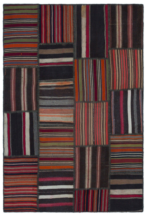 Gri Kırmızı Anadolu Bohem Geometrik Yün Halı 158x233 - Özel Seri