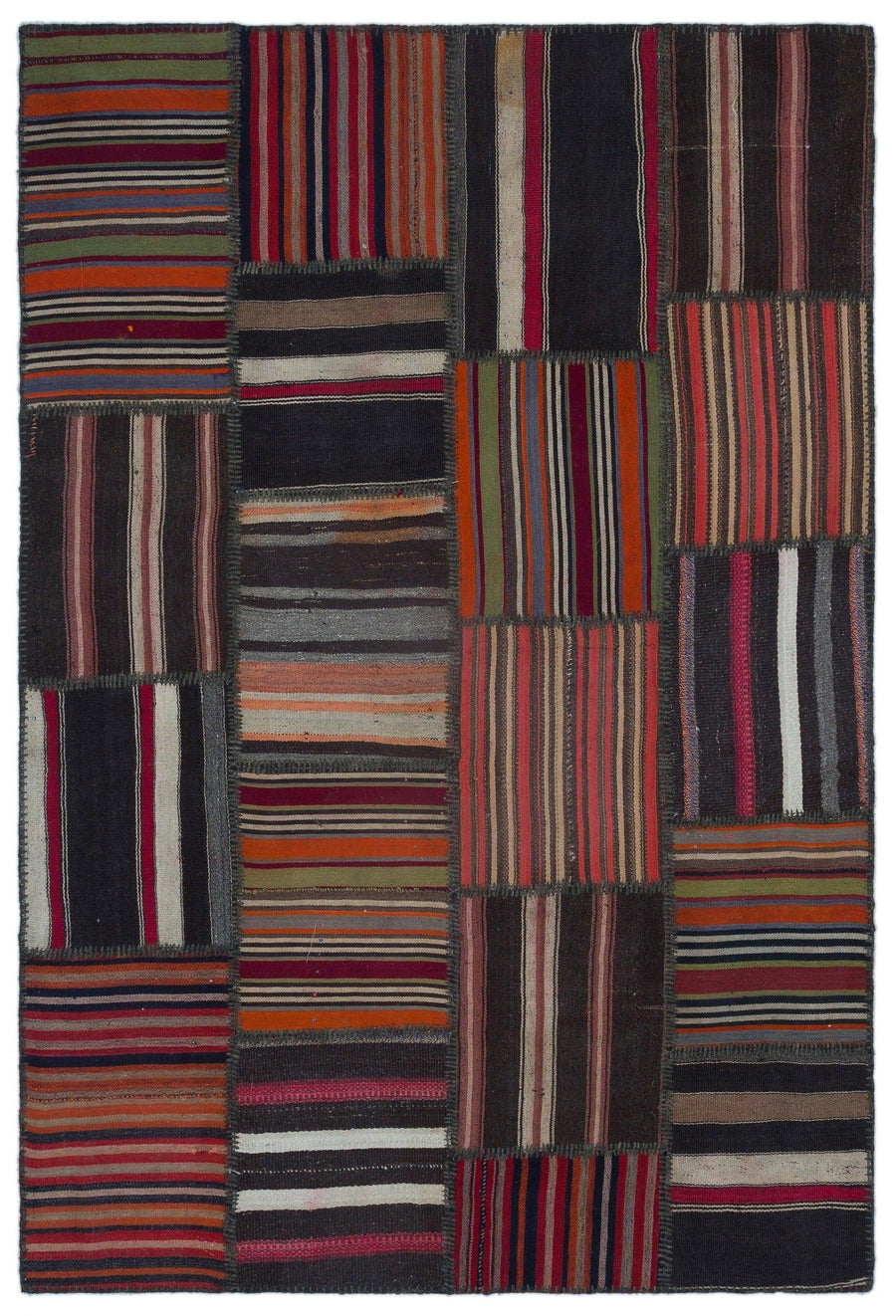 Çok Renkli Geometrik Desenli Yün El Dokuma Halı 158x233 cm – Koridor kullanımı