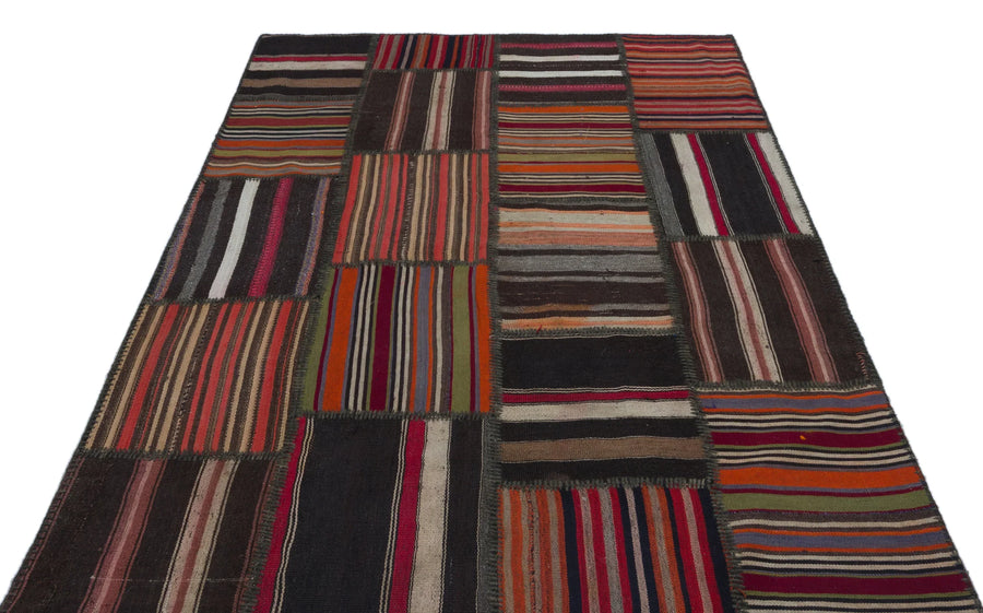 Gri Kırmızı Anadolu Bohem Geometrik Yün Halı 158x233 - Özel Seri