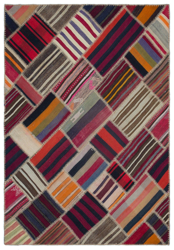 Kırmızı Anadolu Bohem Geometrik Yün Halı 157x227 - Özel Seri