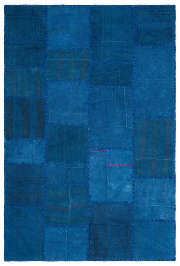 Mavi Anadolu Eskitme Geometrik Yün Halı 154x230 - Özel Seri