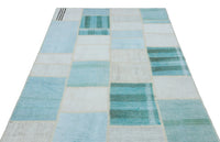 Blau-weißer Kelim mit geometrischem Muster, handgewebt 156x228 cm