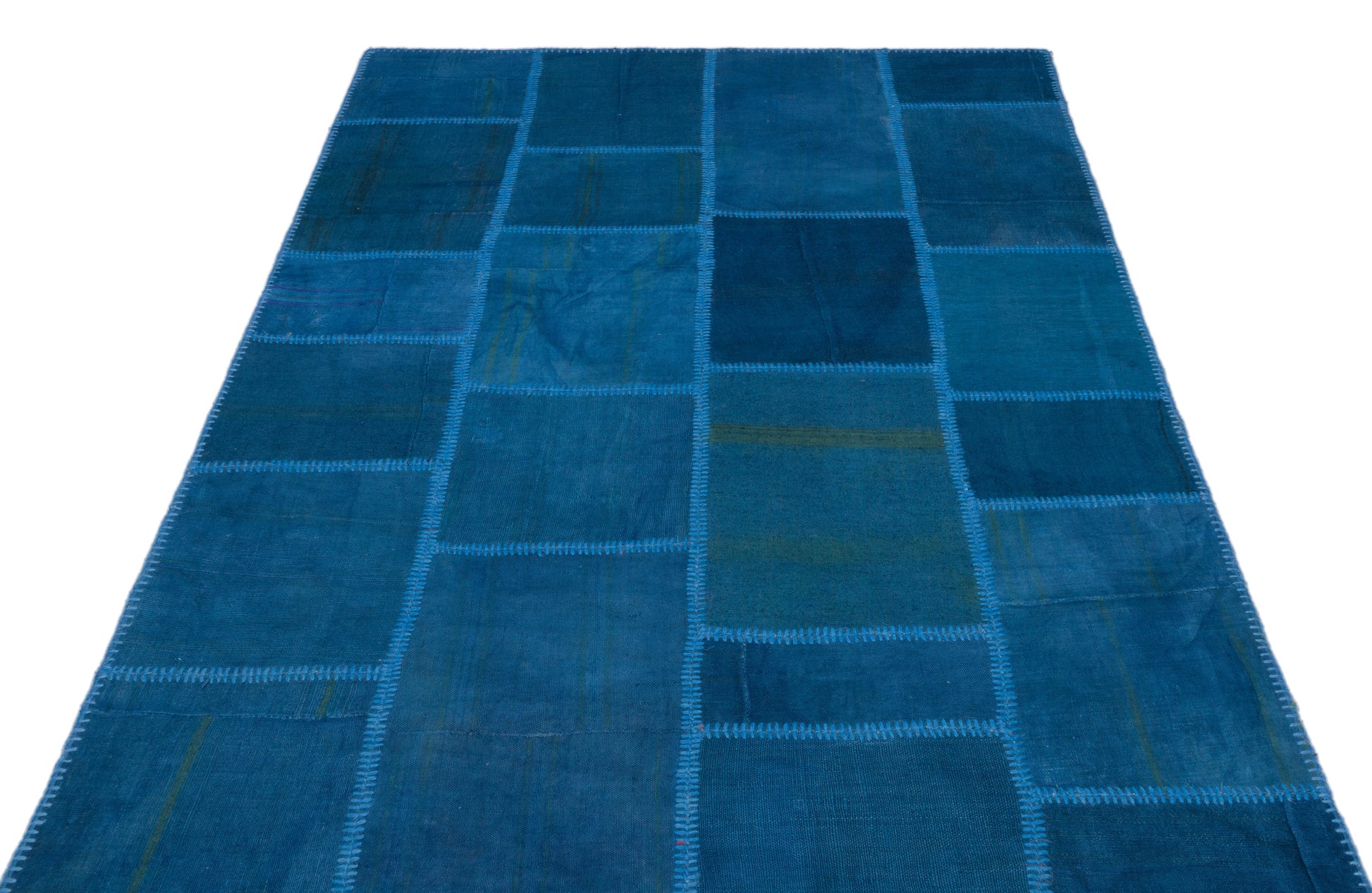 Teselya Mavi Patchwork Yün El Dokuma Halısı 154 x 231 Apex Unique