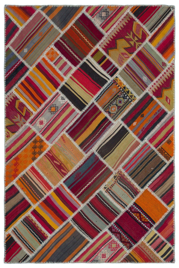Kırmızı Anadolu Bohem Geometrik Yün Halı 156x234 - Özel Seri