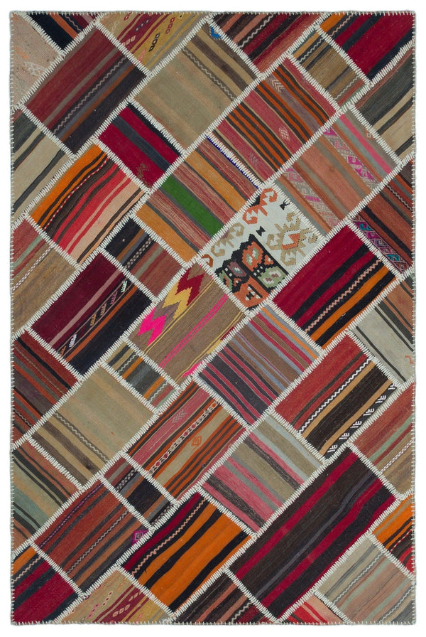 Bej Bohem Geometrik Yün Halı 156x234
