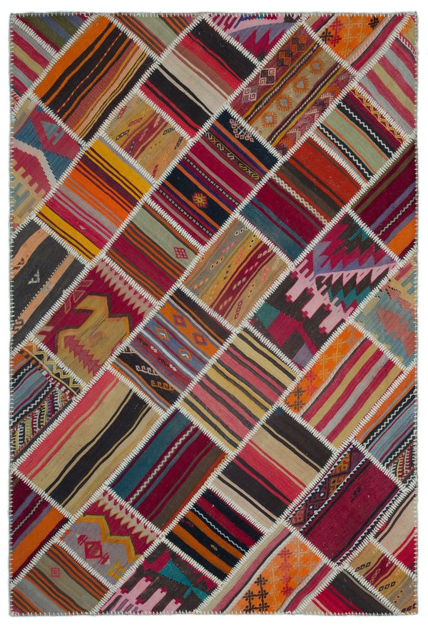 Kırmızı Anadolu Bohem Geometrik Yün Halı 157x230 - Özel Seri