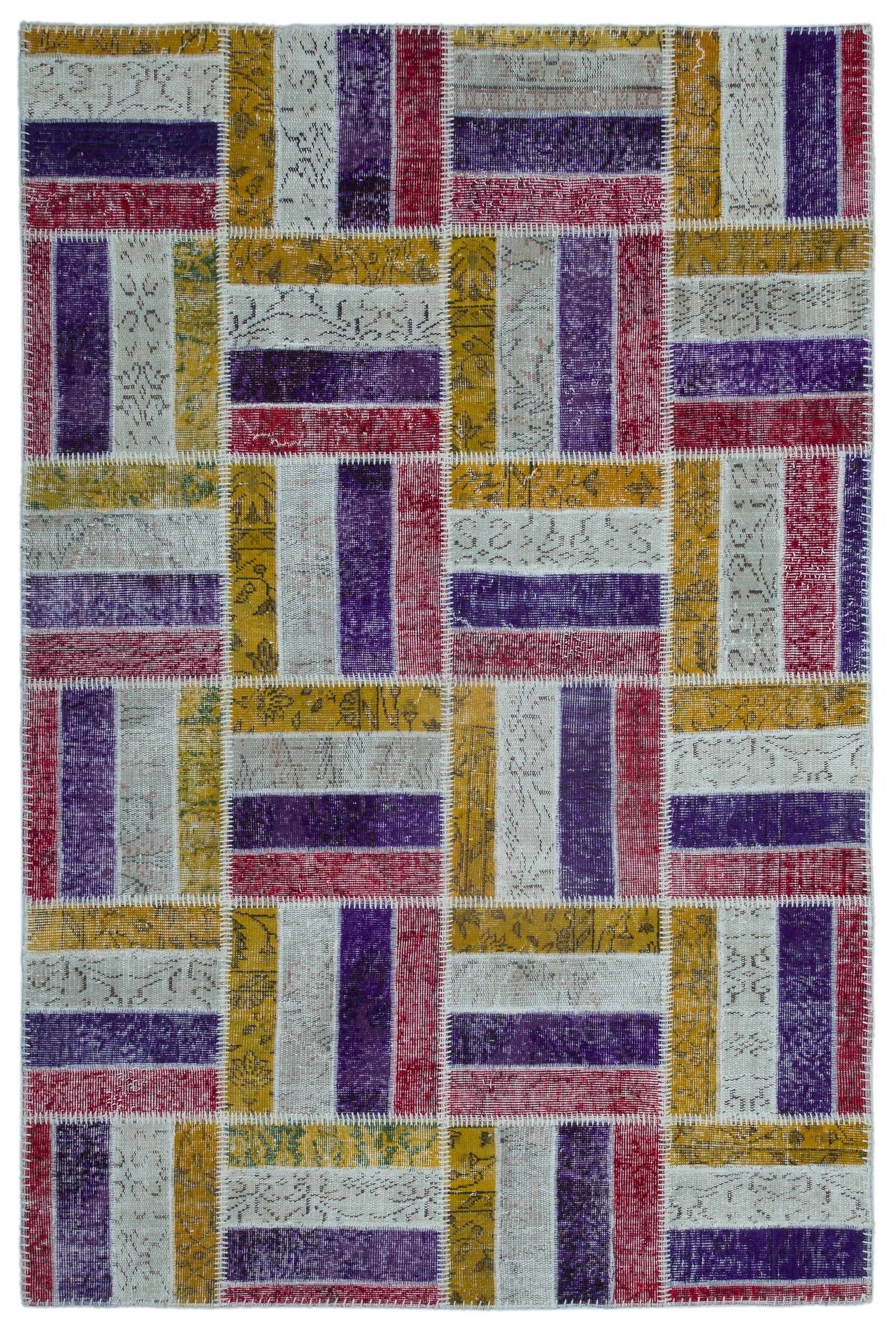 Iskece Bej Patchwork Yün El Dokuma Halısı 160 x 238 Apex Unique