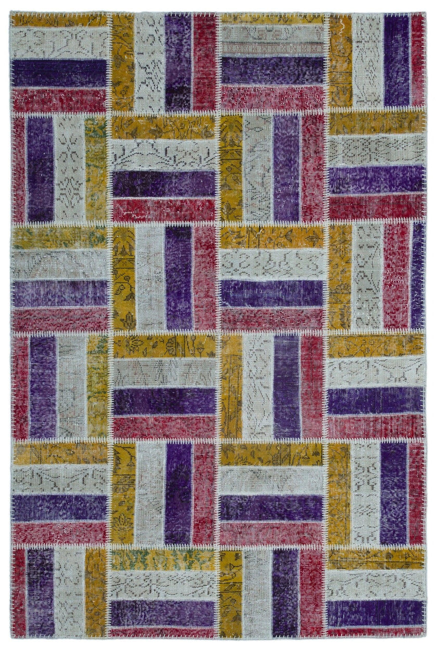Lila Wollteppich mit gelbem geometrischem Muster 160x238 cm – im Flur