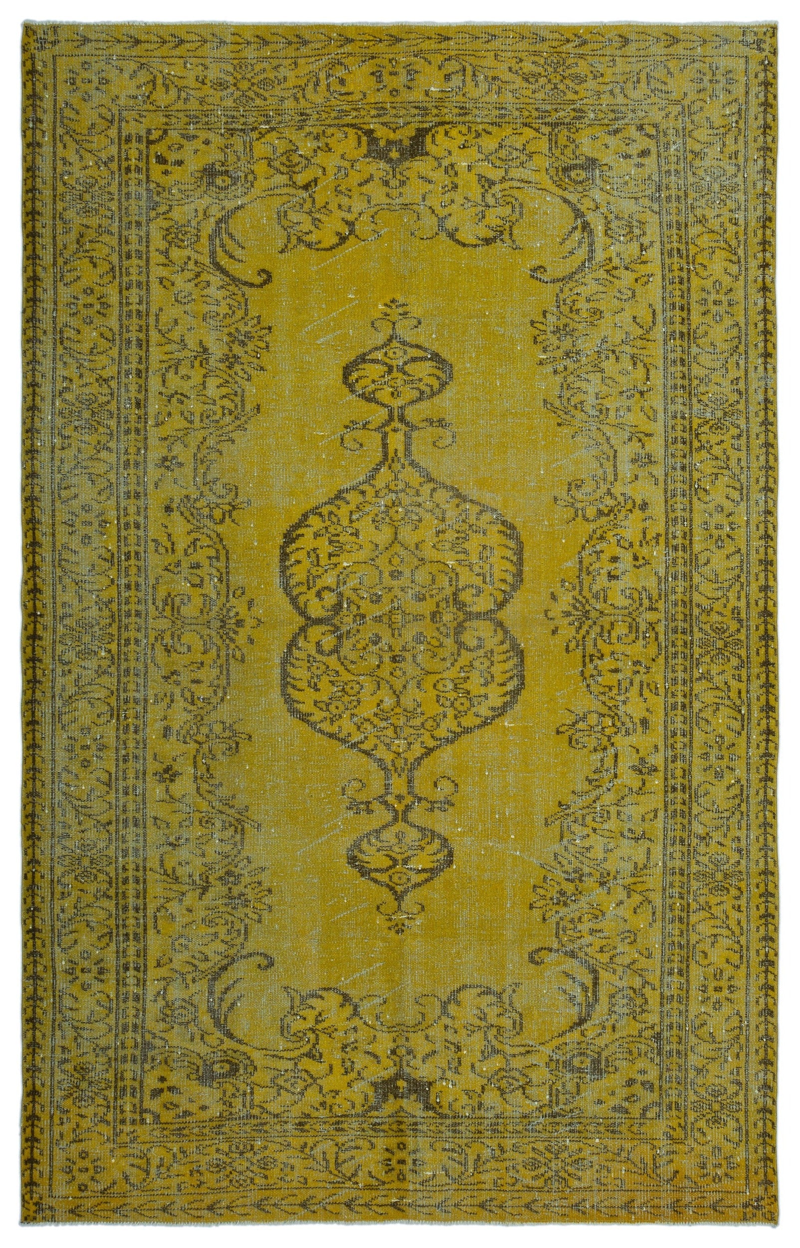 Atina Sarı Eskitme Yün El Dokuma Halısı 178 x 291 Apex Unique