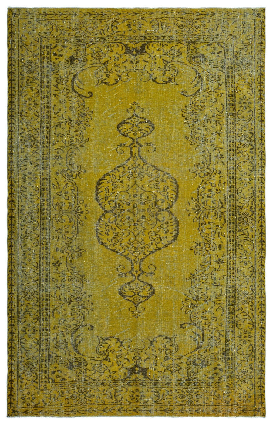 Yellow & Grey Medallion Hand-Knotted Rug 178x291 cm (5'10" x 9'7") – in the hallway