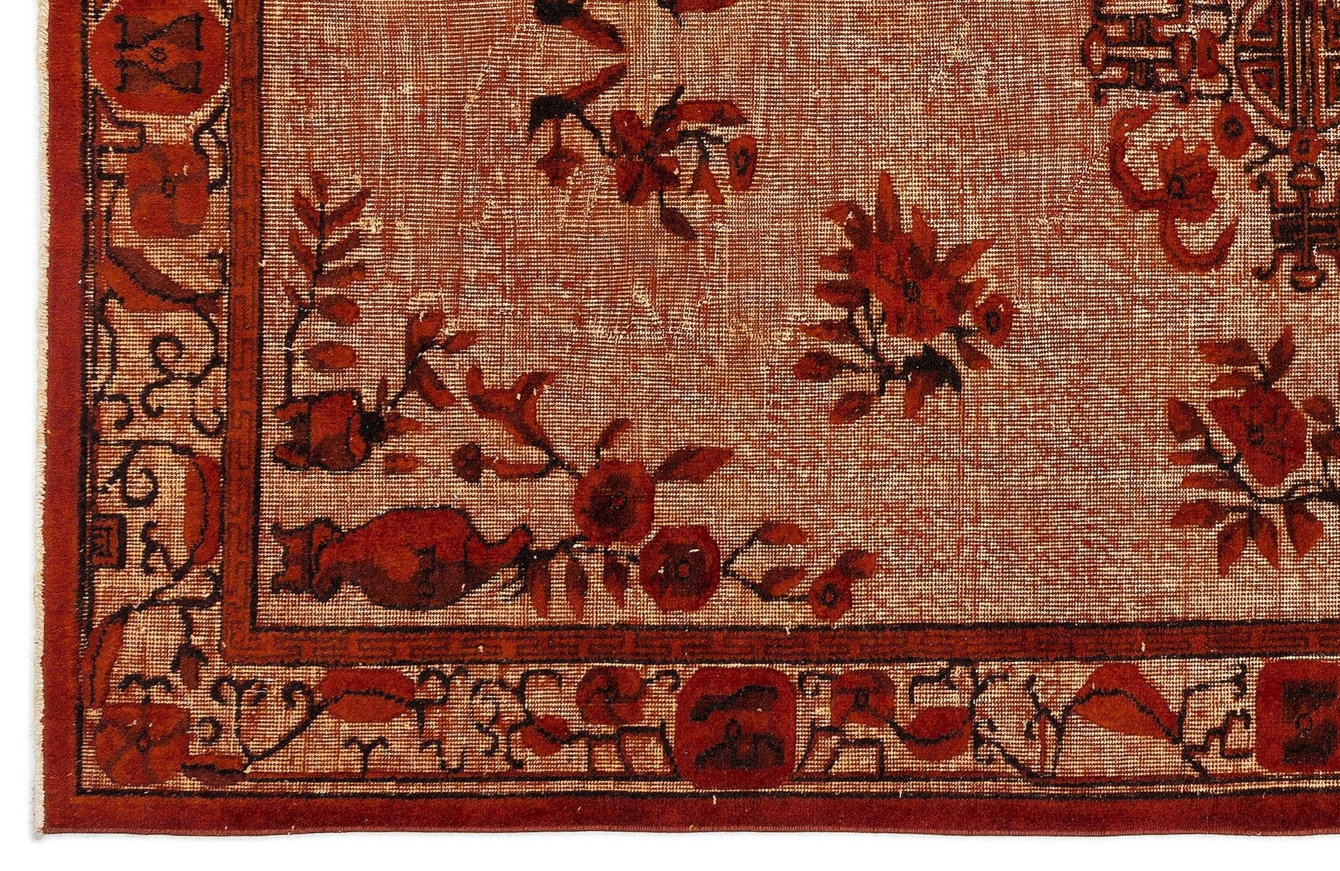 Turuncu Anadolu Bohem Çiçekli Yün Halı 177x279 - Özel Seri