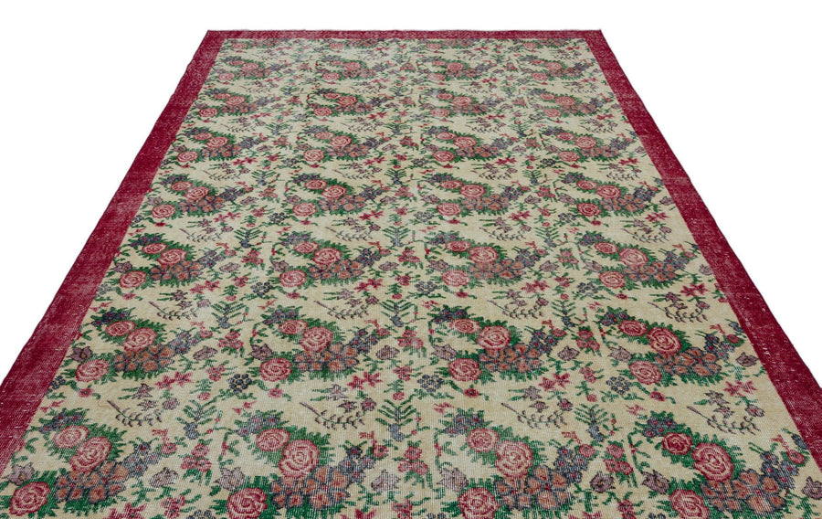 Krem Isparta Çiçekli Yün Halı 223x322 - Özel Seri