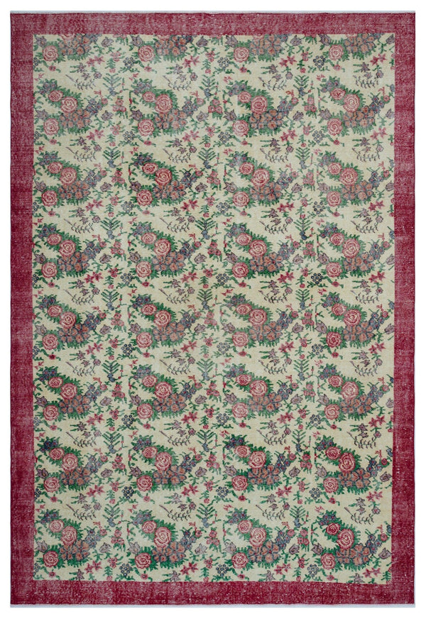 Krem Isparta Çiçekli Yün Halı 223x322 - Özel Seri