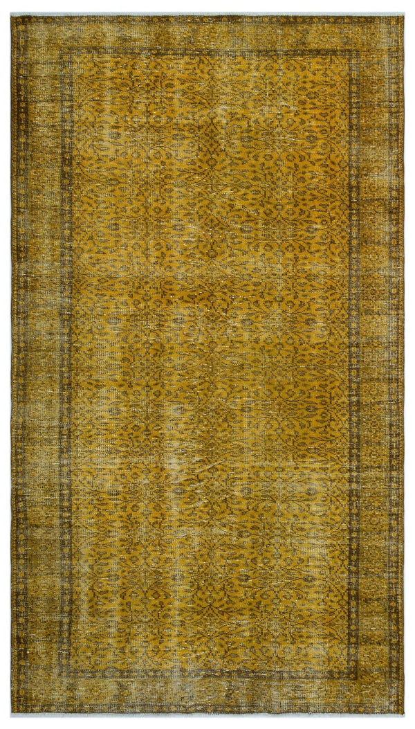 Sarı Eskitme Geometrik Yün Halı 157x284