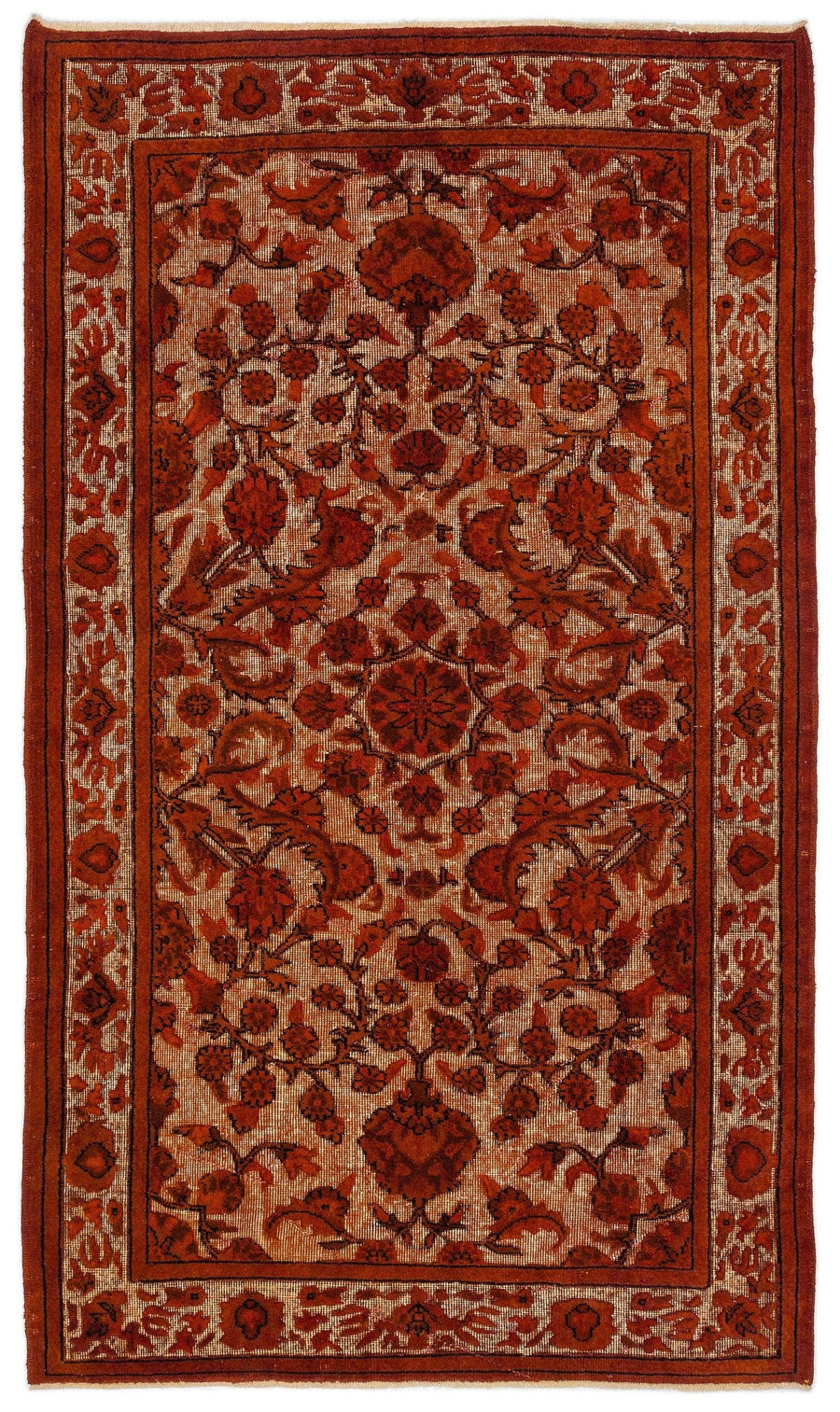 Turuncu Anadolu Çiçekli Yün Halı 145x248 - Özel Seri