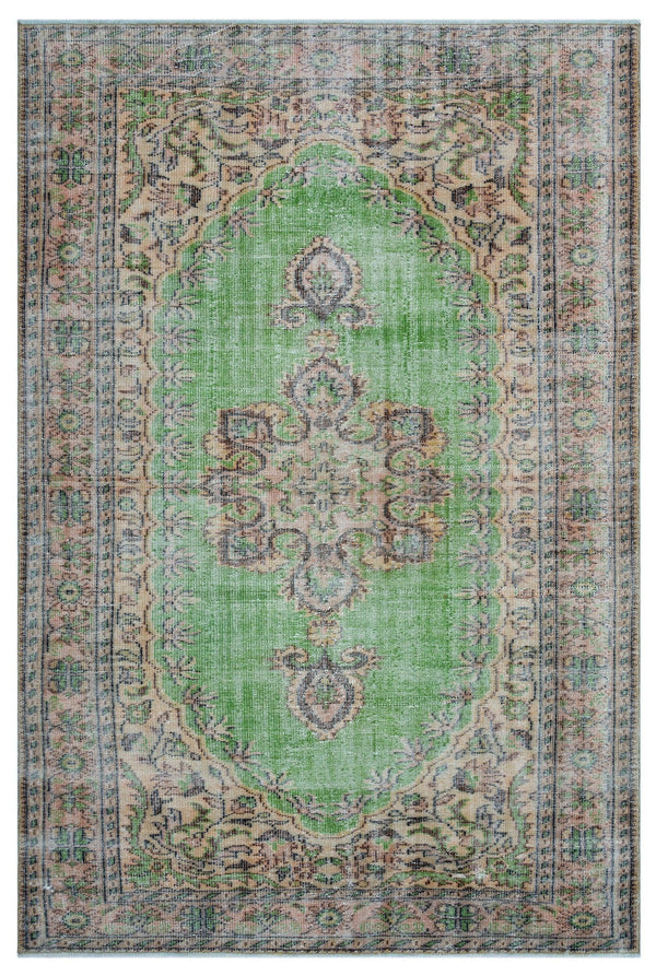 Yeşil Anadolu Geometrik Çiçekli Yün Halı 182x276 - Özel Seri