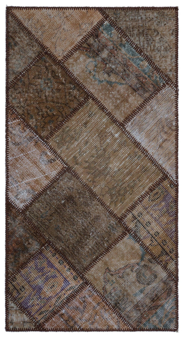 Bej Gri Anadolu Eskitme Geometrik Yün Halı 80x150 - Özel Seri