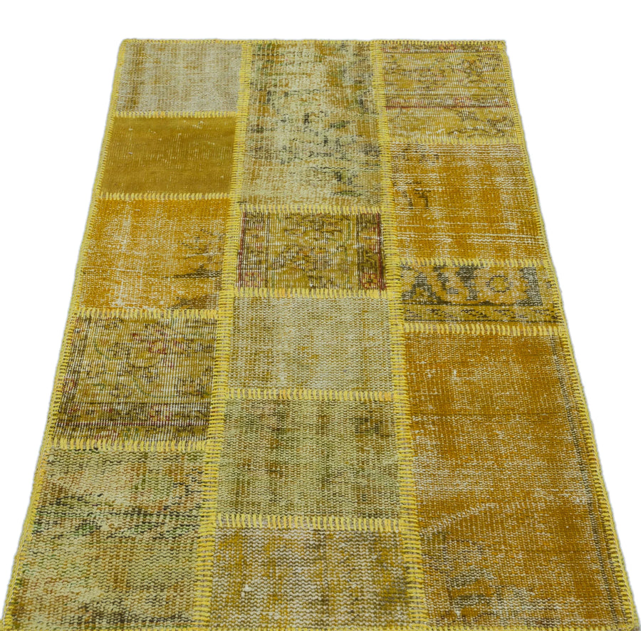 Sarı Anadolu Eskitme Geometrik Yün Halı 80x150 - Özel Seri