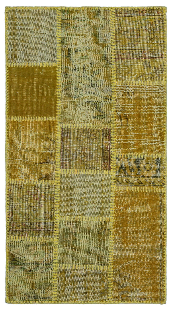Sarı Anadolu Eskitme Geometrik Yün Halı 80x150 - Özel Seri