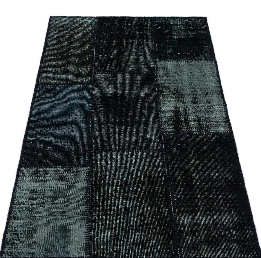 Siyah Anadolu Eskitme Geometrik Yün Halı 80x150 - Özel Seri
