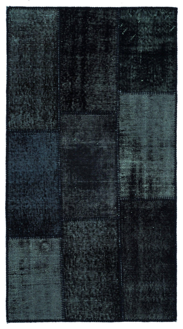 Siyah Anadolu Eskitme Geometrik Yün Halı 80x150 - Özel Seri