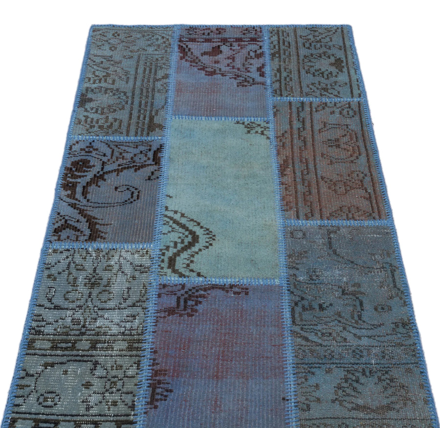 Mavi Anadolu Eskitme Geometrik Yün Halı 80x150 - Özel Seri