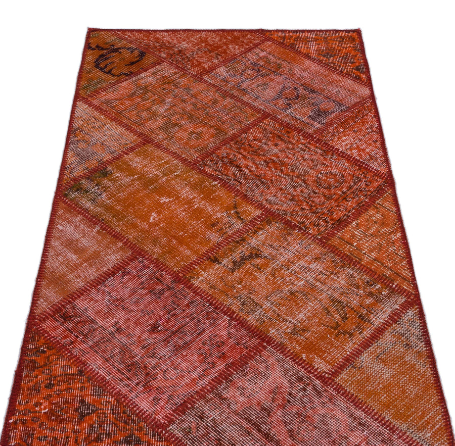 Kırmızı Anadolu Eskitme Geometrik Yün Halı 80x150 - Özel Seri