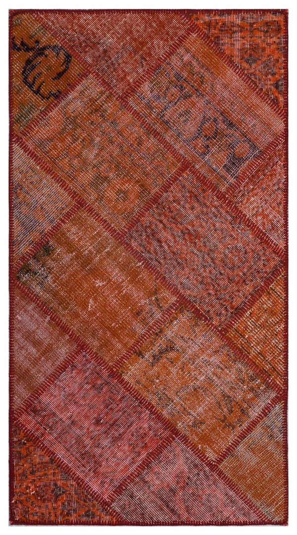 Kırmızı Anadolu Eskitme Geometrik Yün Halı 80x150 - Özel Seri