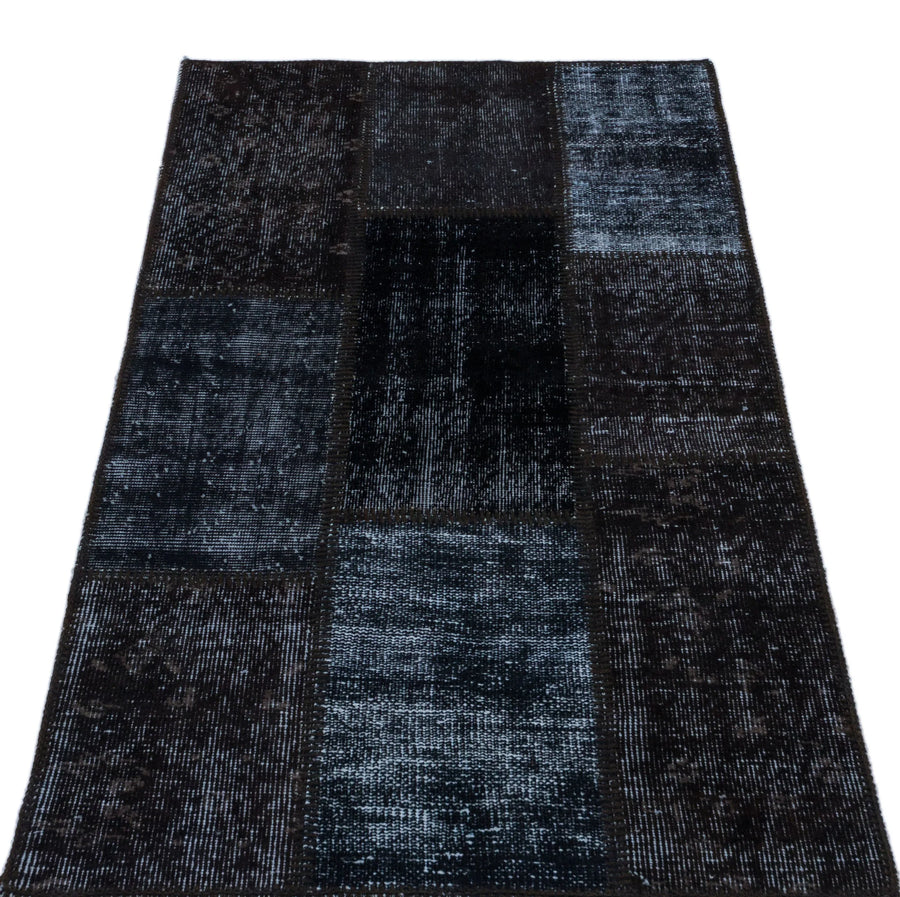 Siyah Anadolu Eskitme Geometrik Yün Halı 80x150 - Özel Seri