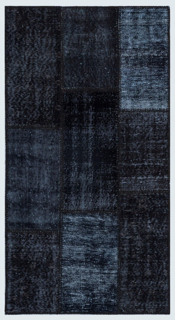 Siyah Anadolu Eskitme Geometrik Yün Halı 80x150 - Özel Seri