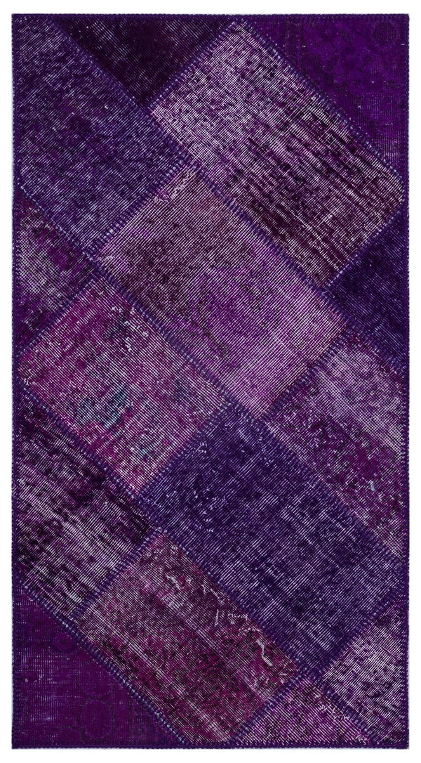Beyaz Lila Anadolu Eskitme Geometrik Yün Halı 80x150 - Özel Seri