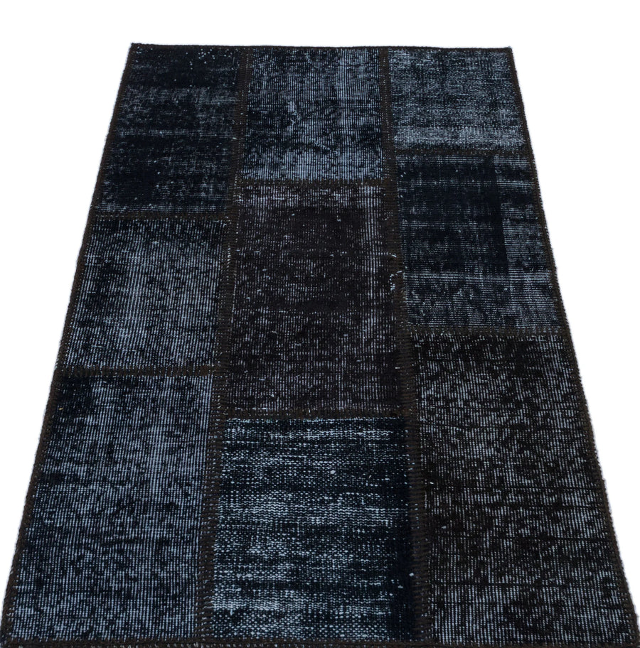 Siyah Anadolu Eskitme Geometrik Yün Halı 80x150 - Özel Seri